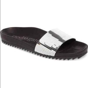 ***NEW*** PEDRO GARCIA Metallic Silver Alice Slides sz 37.5 NIB $595